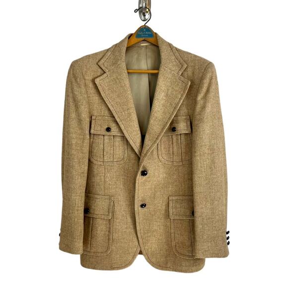 Vintage Wool Blazer MacAll Fifth Avenue Camel Tweed Hunt Jacket Patch Pockets - Picture 1 of 16